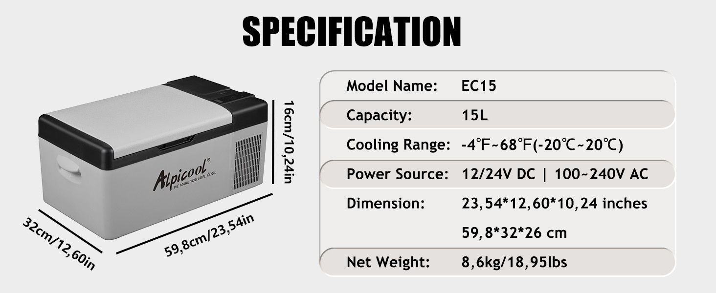Термохолодильник Alpicool 12V Ec15 - Міні холодильник з компресором для авто, кемпінгу та подорожей (15L, чорний)