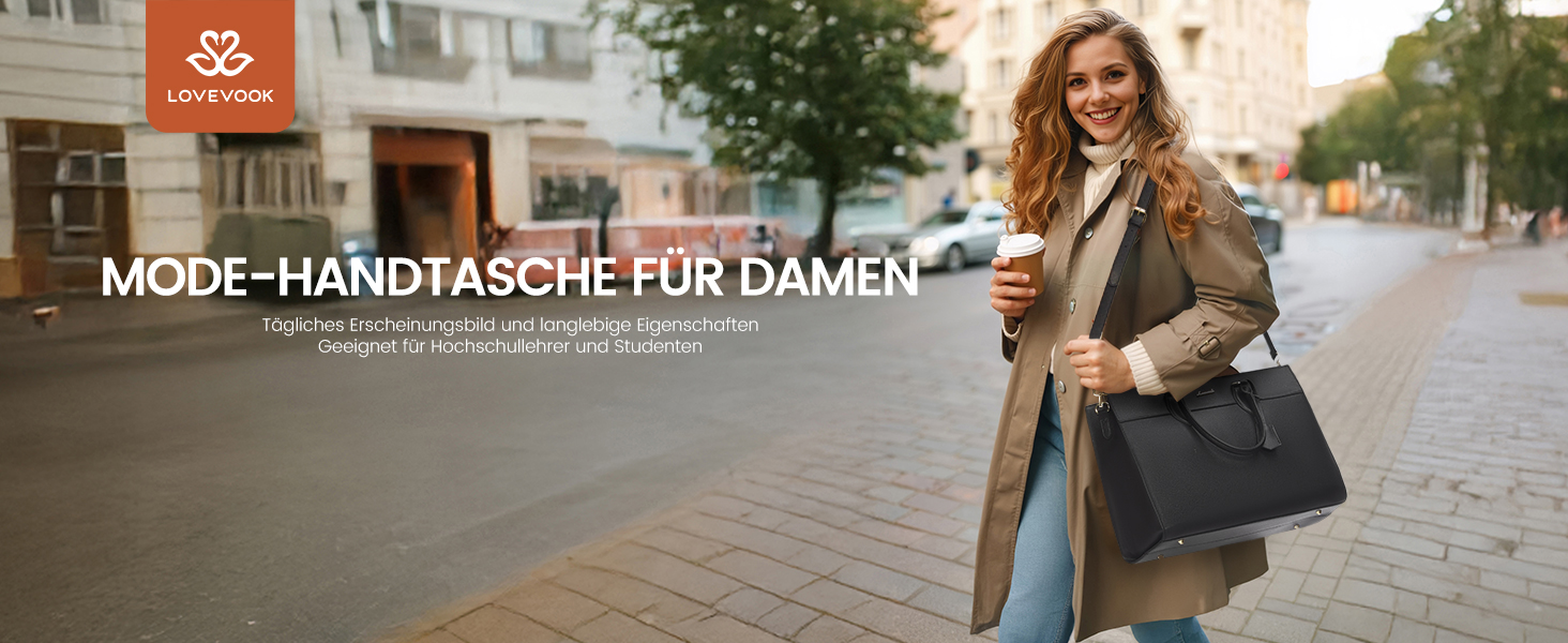 Сумка для ноутбука LOVEVOOK 15.6 дюймів, велика робоча сумка, шопер, акцентна сумка, водонепроникна сумка з PU шкіри, для бізнесу, роботи, навчання, чорна