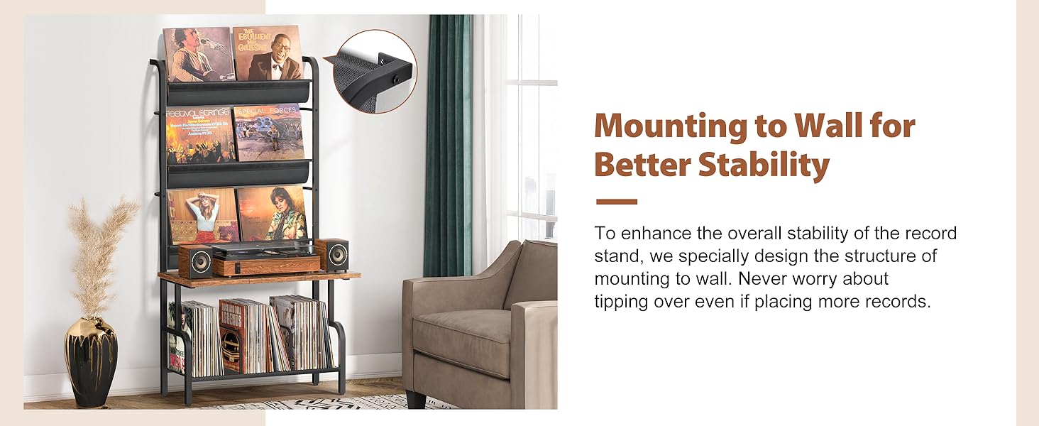 Стійка для програвача вінілу з полицями для зберігання платівок (до 300 альбомів)