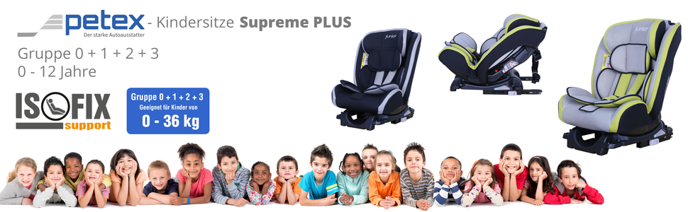 Дитяче автокрісло PETEX Supreme Plus - Група 0 1 2 3 згідно ECE R44/04 - Isofix сірий