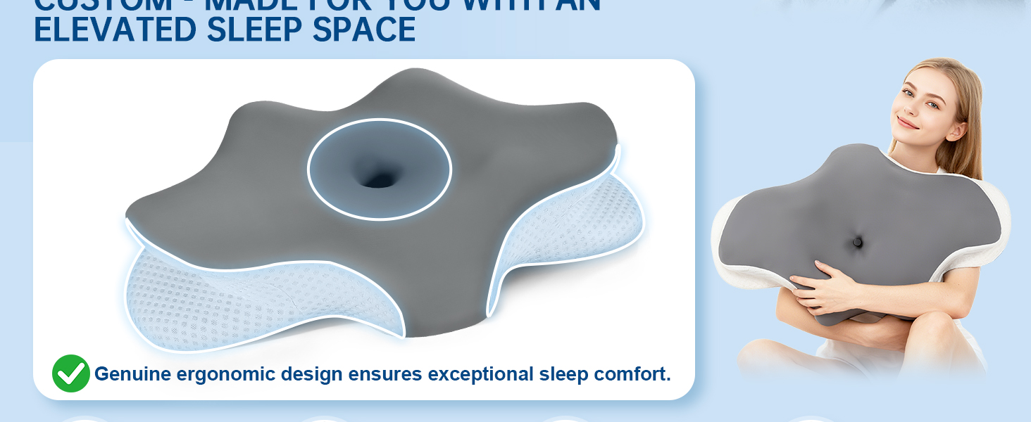 Подушка для шиї з піни Memory Foam, ергономічна для сну на боці, спині, животі, зі знімним чохлом