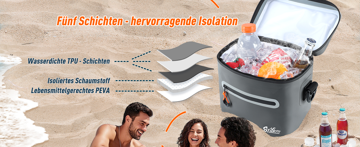 Термосумка-холодильник 14л ізольована водонепроникна темно-сіра для кемпінгу, пікніка, пляжу та грилю