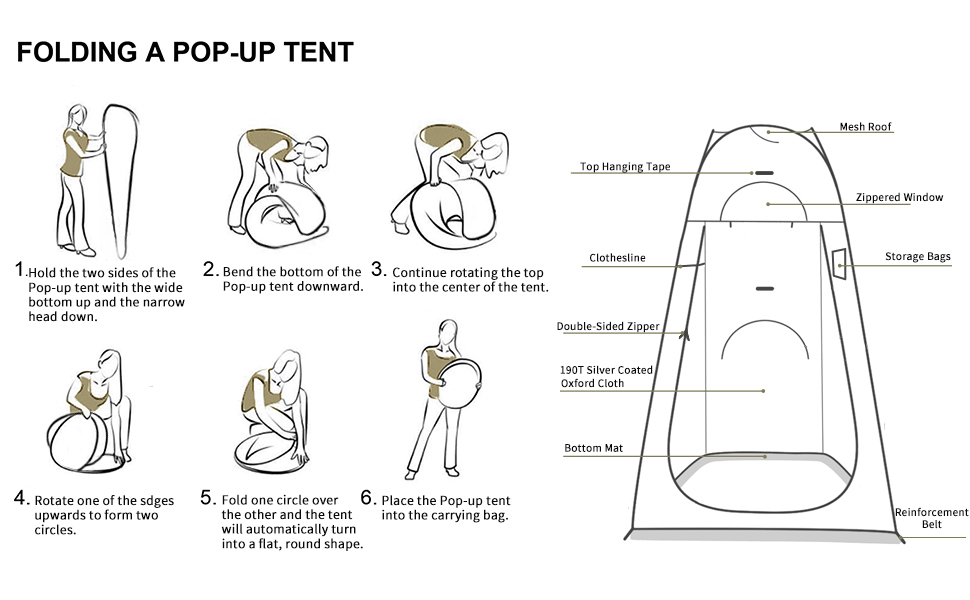 Намет для душу Brian & Dany, кемпінговий, Pop-Up, 120x120x190 см, оливковий, водонепроникний, UPF 50+