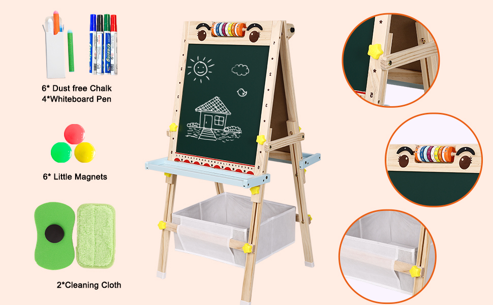 Дитяча мольберт Kinder Tafel з регулюванням висоти, двосторонній, з паперовою рулонною дошкою, літерами та цифрами, аксесуарами для дітей 2-8 років
