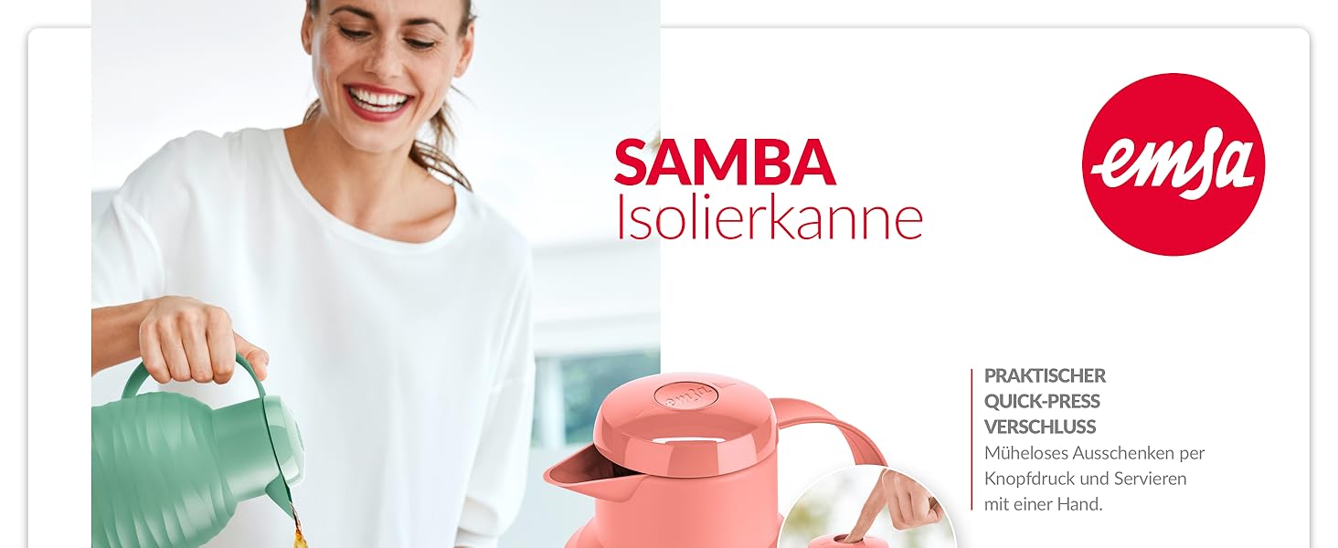 Термос Emsa Samba Wave Isolierkanne, 1 літр, Quick Press, скло, зелений, Made in Germany