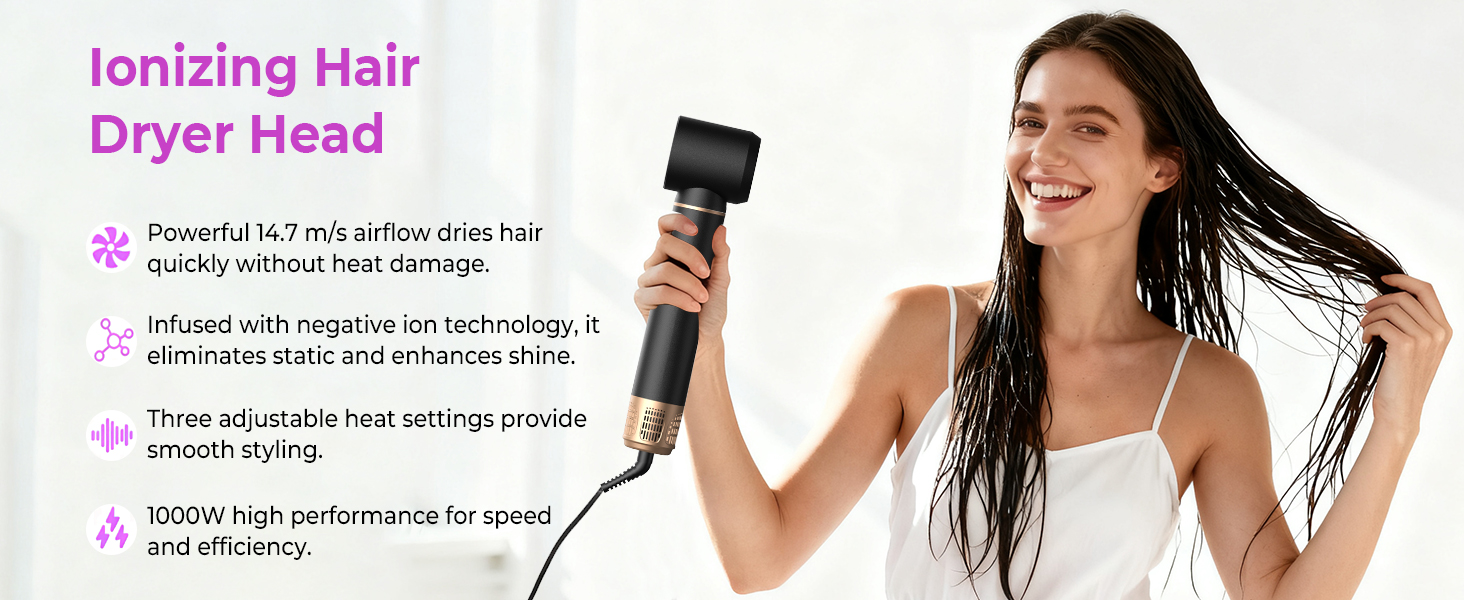 UMIGA Hairstyler 5-в-1: Фен-щітка, стайлер для волосся, випрямляч, плойка, насадки для укладки. Чорний колір