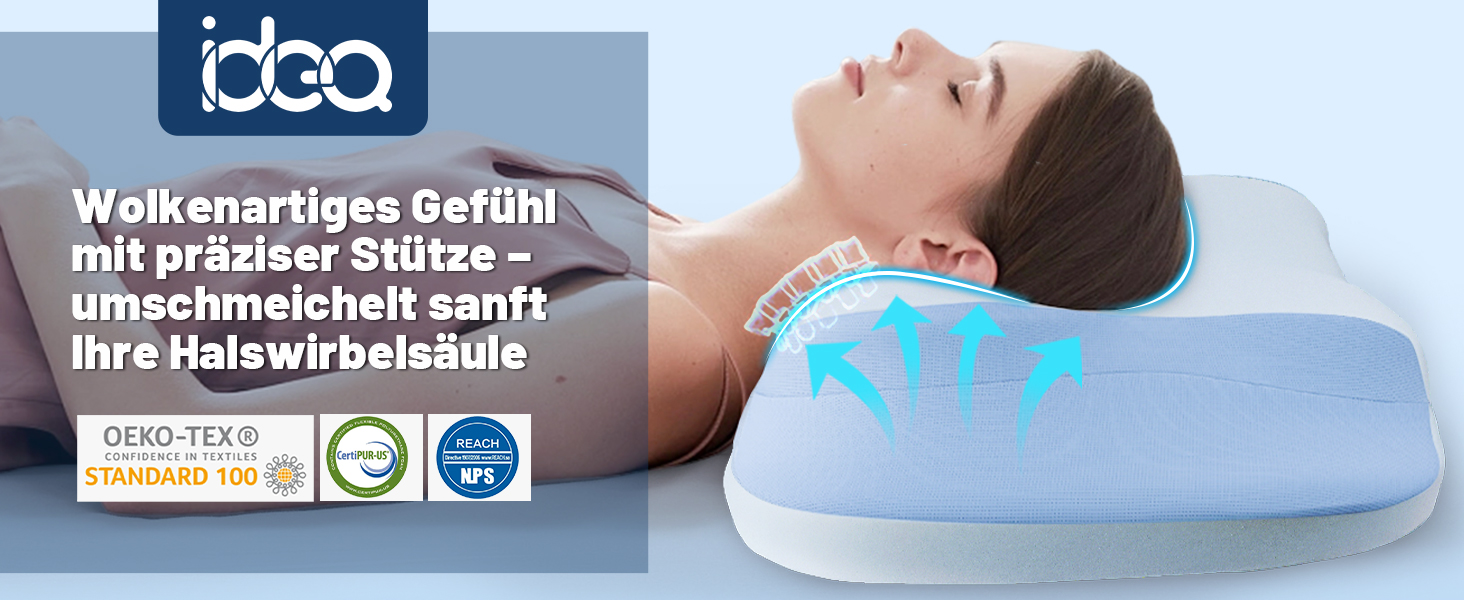 Подушка для шиї та голови IDEA з Memory Foam, ортопедична, антихропічна, для сну на боці, спині та животі (1 шт)