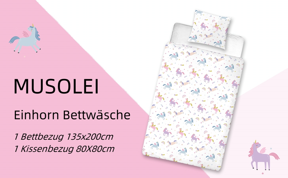 Постільна білизна MUSOLEI з зображенням єдинорога 135x200 см, підодіяльник з малюнком 3D для дівчаток і 1 наволочка 80x80 см для дітей, подарунок на день народження, Різдво, різнокольорові різнокольорові підодіяльники 135200 см 8080 см
