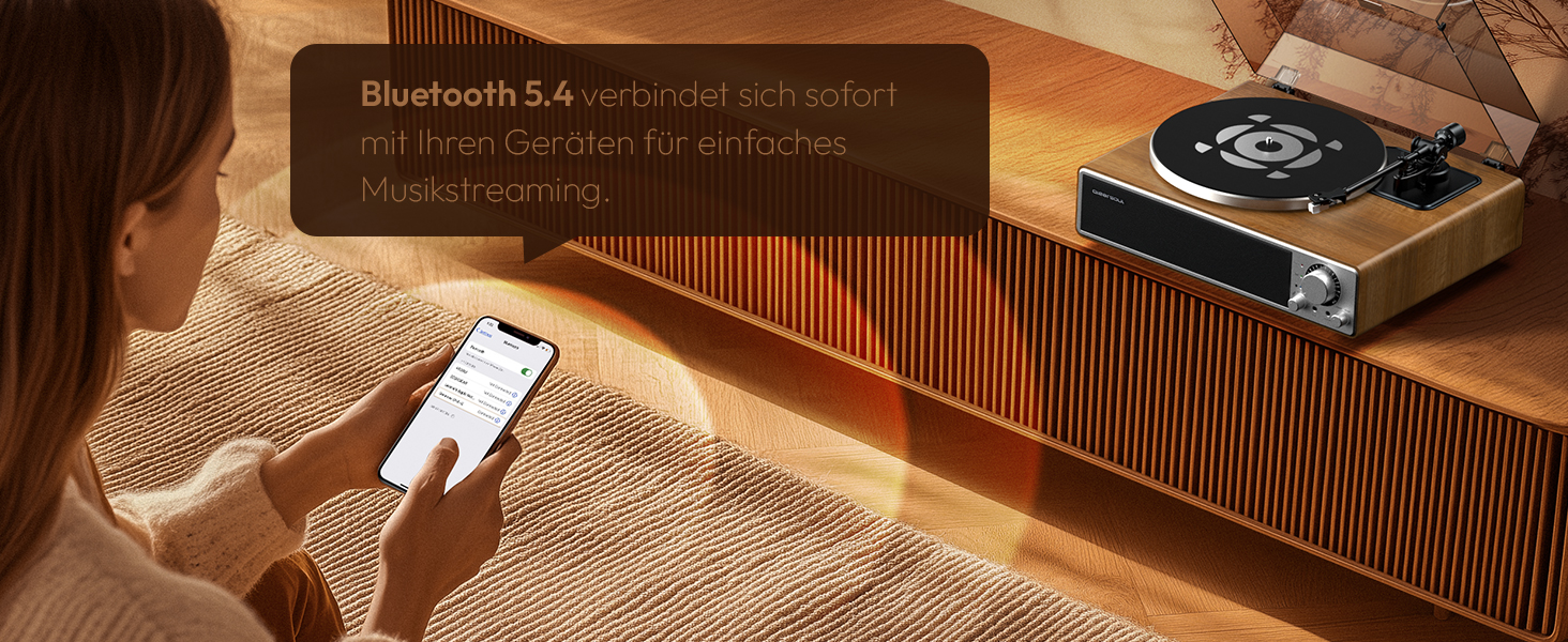 ONE-Q Hi-Fi вініловий програвач з Bluetooth 5.4, вбудованими динаміками, фонокоректором, магнітною голкою AT-3600L, 33/45 об/хв, два режими швидкості