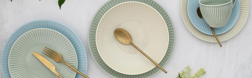 CreaTable Набір кавового сервізу Valencia Pastell, 18 предметів для 6 осіб, порцеляна, Made in Europe (Крем, Блакитний, Зелений)