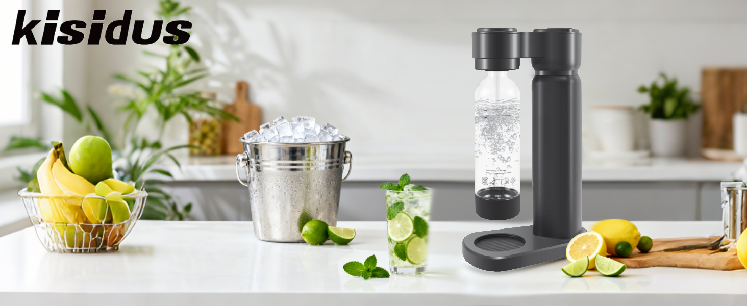 Сифон для газування води Sodastream (газвататор) з пляшкою 1 л, чорний, висота 40.3 см