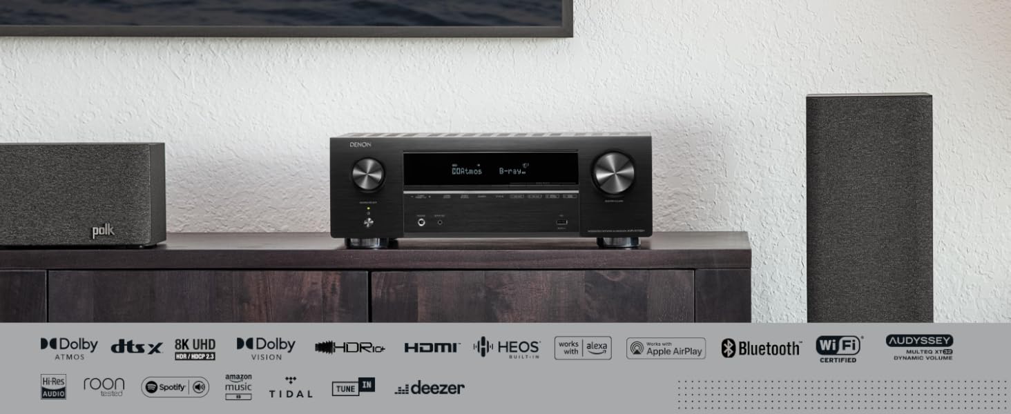 Канальний AV-ресивер Denon AVR-X1700HDAB, Dolby Atmos, DTSX, 8K HDMI, Bluetooth, Wi-Fi, HEOS, Alexa, 7.2-