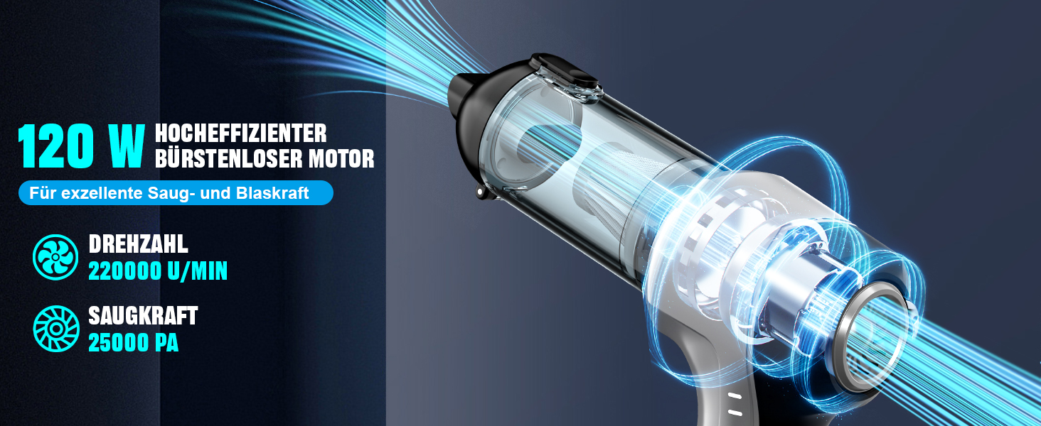 Акумуляторний ручний пилосос 4-в-1 для авто та дому, потужність 25000Па, бездротовий електроповітродув для прибирання шерсті, кухні та ПК, чорний