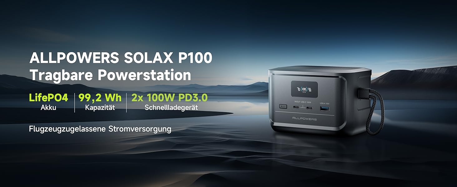 Портативна зарядна станція ALLPOWERS P100, ємність 99,2 Wh, номінальна потужність 100 W