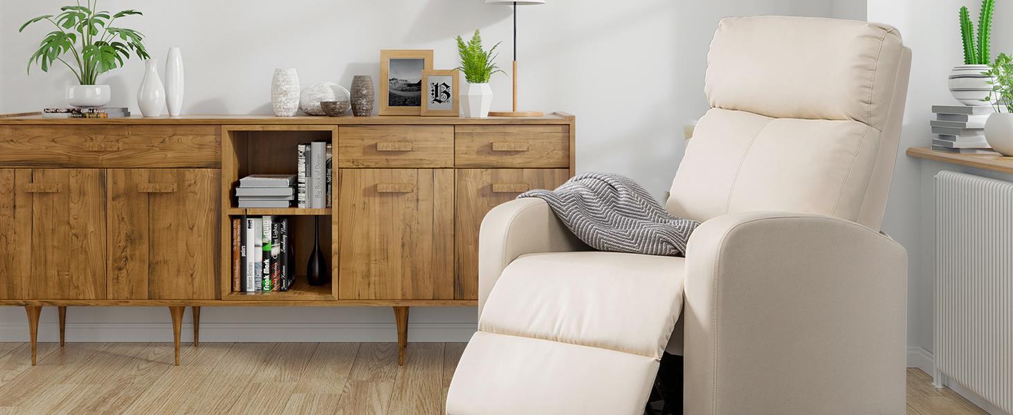 Крісло-релакс Yaheetech з регульованим нахилом, чорне, для вітальні, спальні, домашнього кінотеатру, штучна шкіра