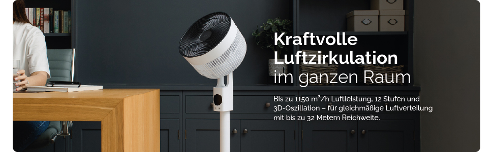 Вентилятор підлоговий MeacoFan Sefte®: тихий (25 дБ), з пультом, дисплеєм, 3D-коливанням, таймером, нічним режимом. Для спальні та вітальні. Гарантія 3 роки.