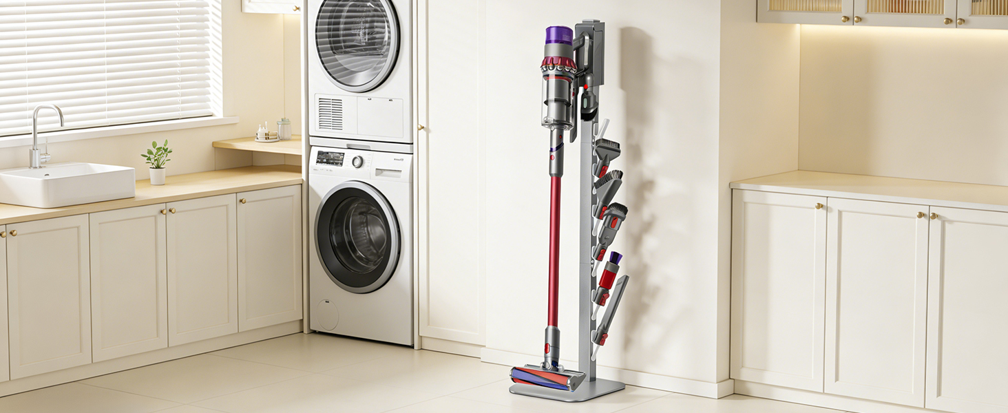 Металевий стійка-тримач JUPELI для пилососів Dyson V16, Gen5, V15, V12, V11, V10, V8, V7, V6 — підставка для зберігання пилососа та аксесуарів, без свердління (Сріблястий)