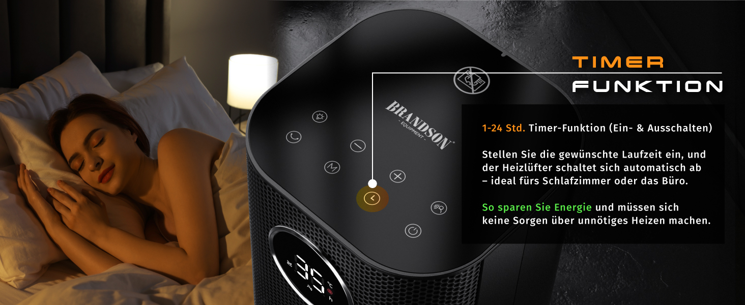 Обігрівач Brandson з пультом керування, 2000 Вт, ECO режим, осциляція, захист від дітей, таймер, LED-підсвічування, для ванної, вітальні, офісу, дитячої кімнати