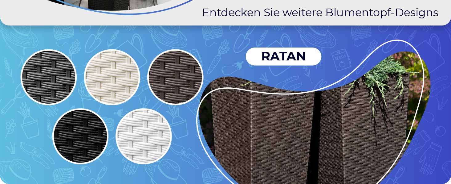Набір горщиків для квітів KADAX 3 шт. (36/46,5/57,5 см) – пластикові, вологостійкі, для дому та саду, графіт, ротанг