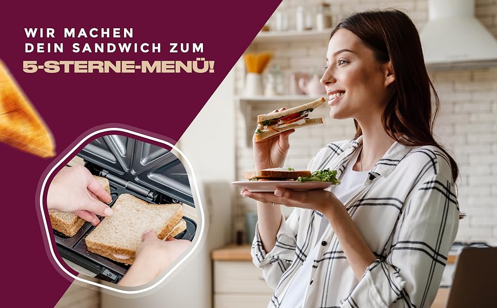 Електричний сендвічмейкер ProfiCook PC-ST 1092 для американських сендвічів XXL, антипригарне покриття, 900 Вт, сріблясто-чорний