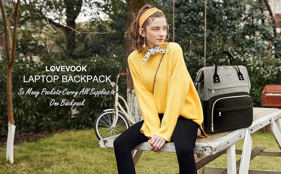 Рюкзак для ноутбука LOVEVOOK для жінок, великий шкільний рюкзак для підлітків, рюкзак ручної поклажі, водонепроникний дизайн, дихаючі плечові лямки, для університету, школи та подорожей, бежево-сірий (17 дюймів, сірий / чорний)