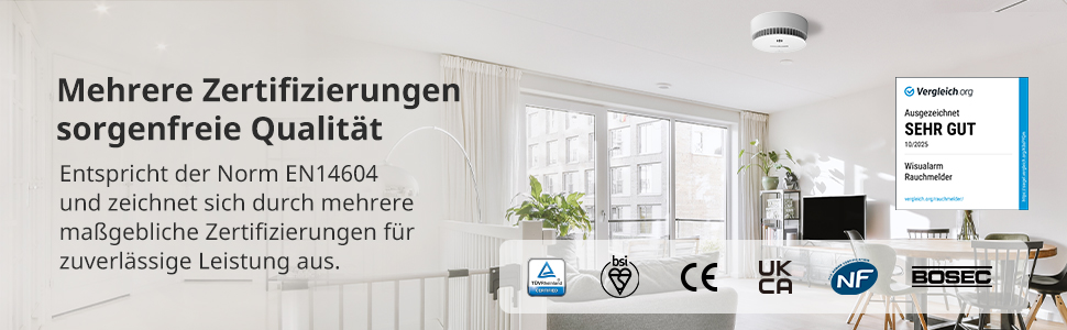 Датчики диму Rauchmelder з магнітним кріпленням, 10 років роботи від батареї, з функцією вимкнення/тестування, сертифіковано TÜV EN 14604 (5 шт.)