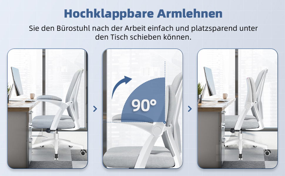 Офісний стіл Hinode з підйомними підлокітниками та функцією гойдання, 360° обертання, регульована висота, ергономічний стілець для дому та офісу з дихаючою сіткою, до 150 кг (Сірий, Стиль 1)