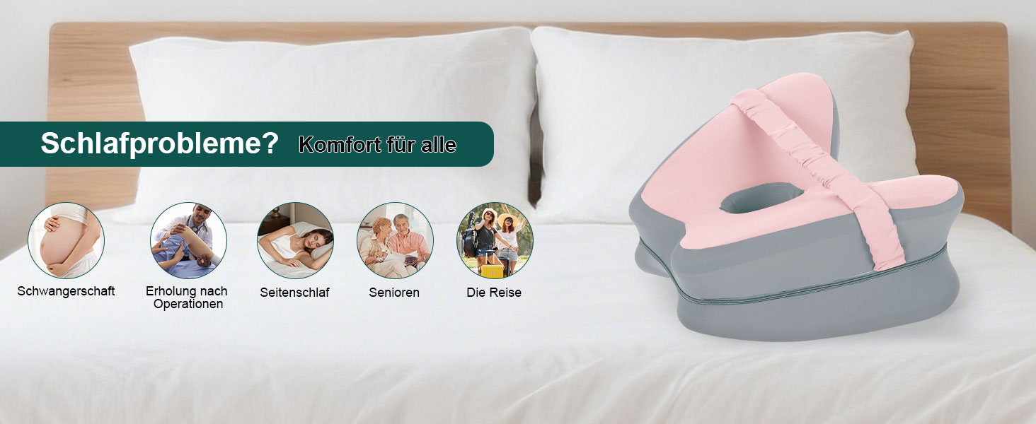 Ортопедична подушка для ніг Dioxide для сну на боці з ефектом пам'яті (Memory Foam) для зняття болю в попереку, колінах та суглобах, знімний чохол, рожева