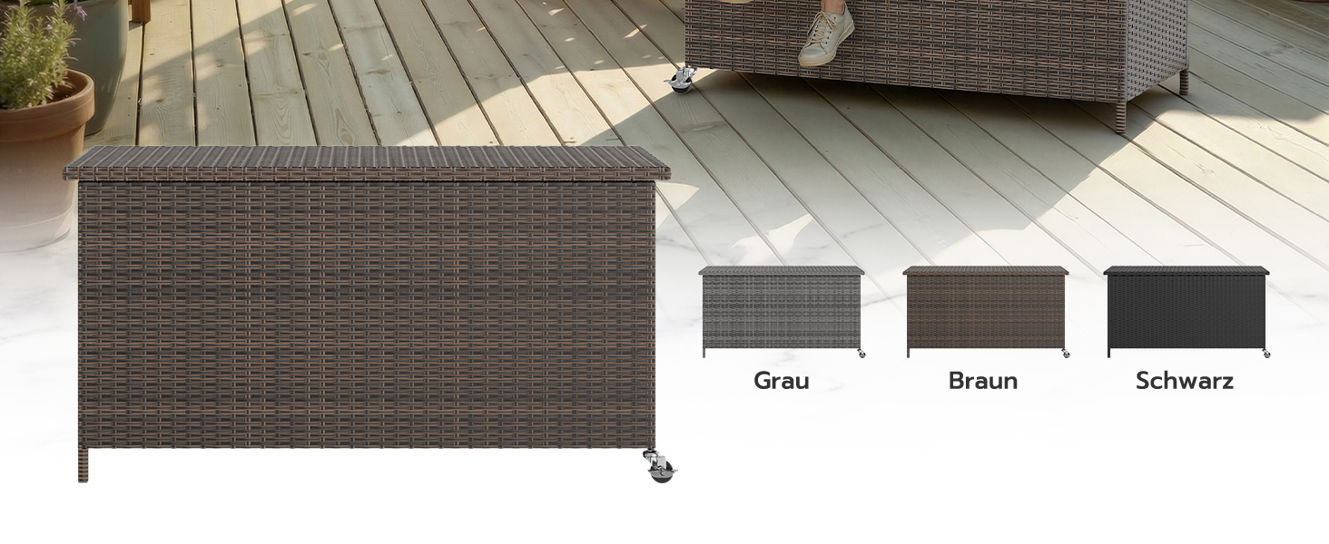 Водонепроникний ящик для зберігання Gartenbox з коліщатками 310л, коричневий 138x61 см для саду та балкону