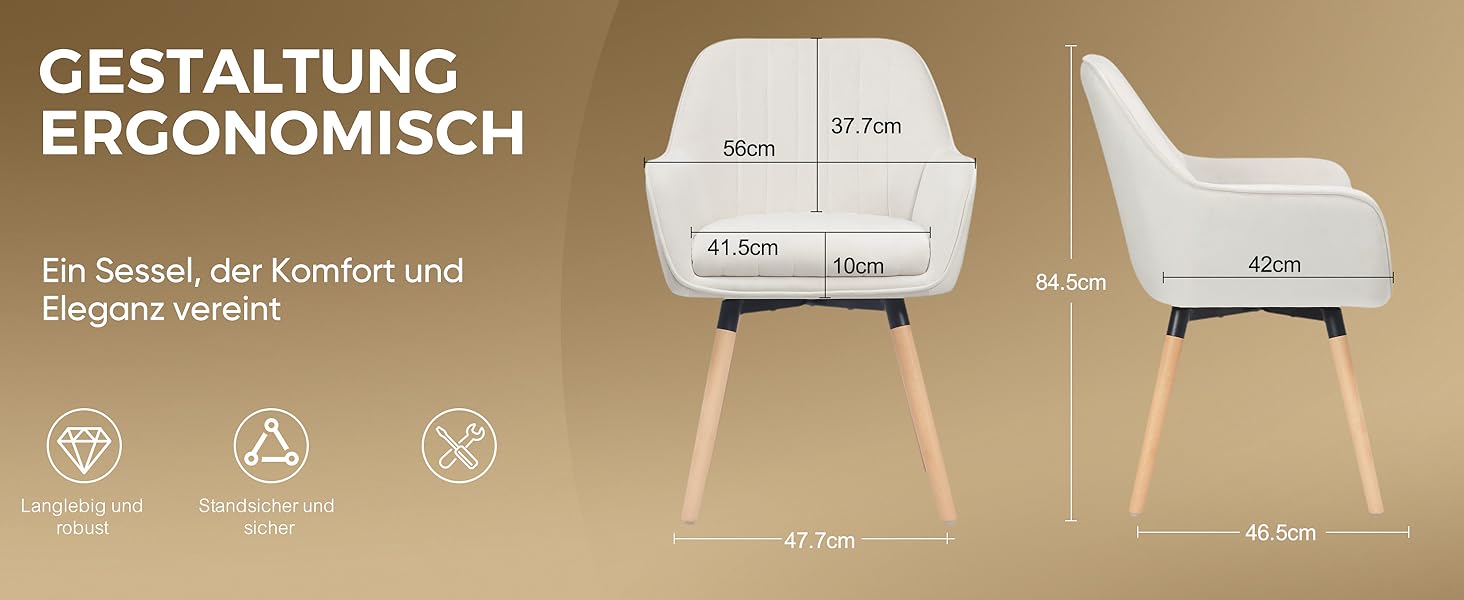 Крісла для обідньої зони ELUCHANG (2 шт.), поворотні на 360°, м'яке сидіння 10 см, високі підлокітники, кремово-білий велюр, до 150 кг, для спальні, кухні, вітальні