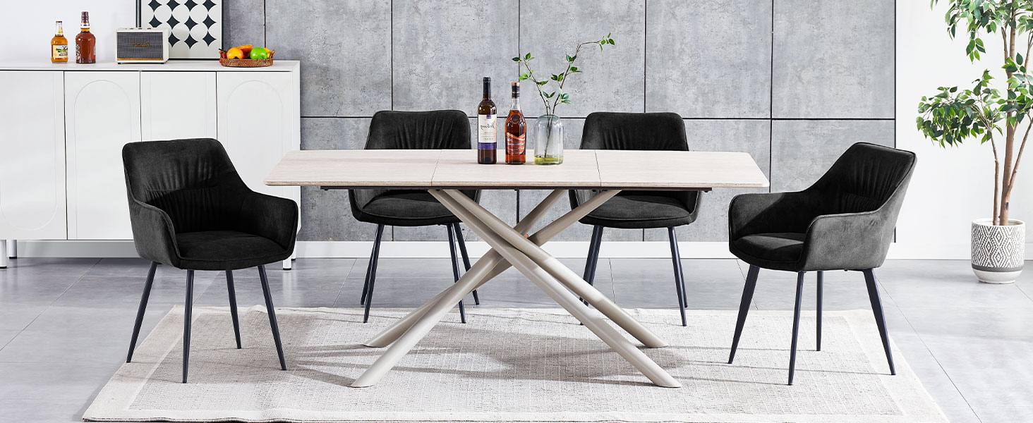 Набір обідніх крісел 6 шт. поворотні, з підлокітниками, 360°, сучасний м'який стілець з велюру, для вітальні, кухні, робочого кабінету, спальні (4, Бежевий)