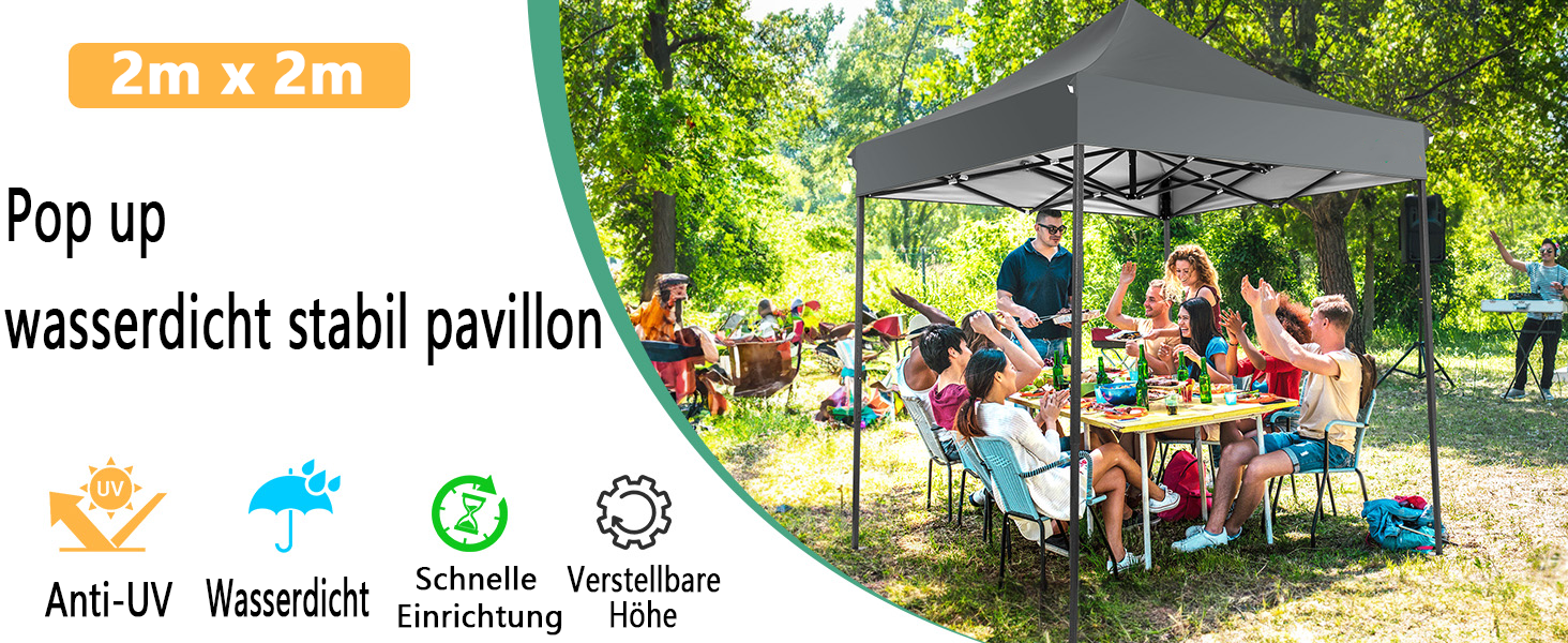 Павільйон COBIZI 3x3, водовідштовхувальний, зимостійкий, з боковою стінкою, Pop-Up, для вечірок, сонцезахисний, садовий, складаний, з сумкою та колесами (Сірий, 2x2м без стінки)