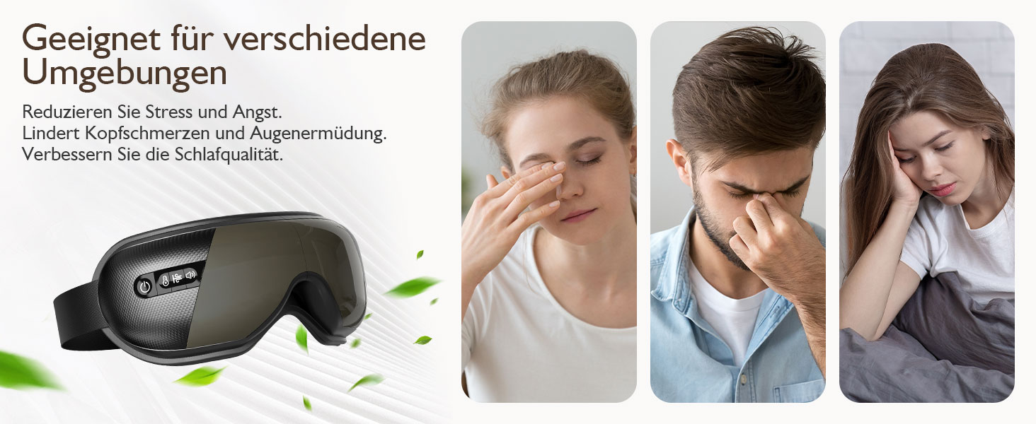 Масажер для очей XJUGEZ з підігрівом, вібрацією та Bluetooth, 4 режими, маска для очей, покращує сон, подарунок для жінок та чоловіків, чорний