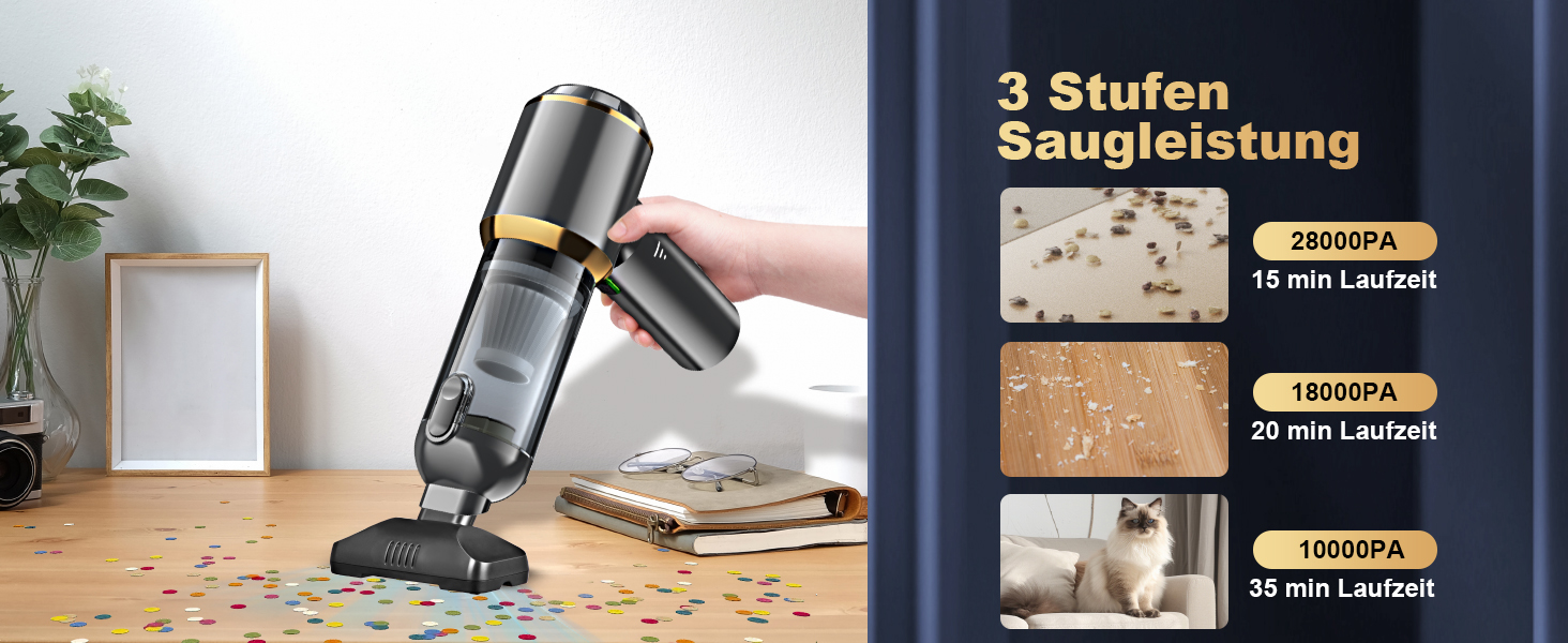 Акумуляторний ручний пилосос 4-в-1 для авто та дому, безщітковий двигун 28000Па, 3 режими потужності, міні-пилосос для офісу та кухні