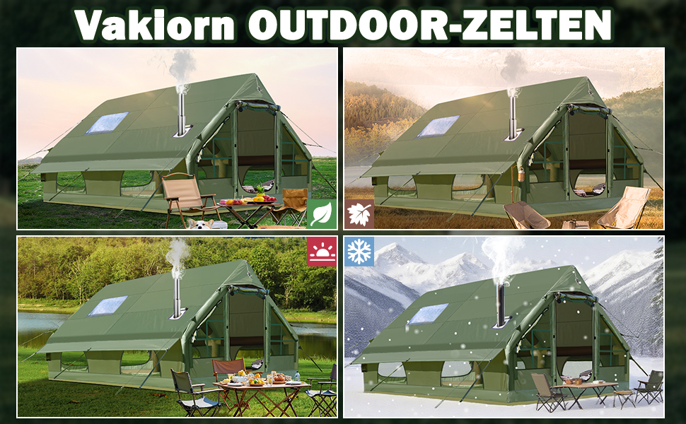 Надувний кемпінговий намет з димоходом та вікном, 4-8 осіб, Oxford, швидкозбірний, зелений