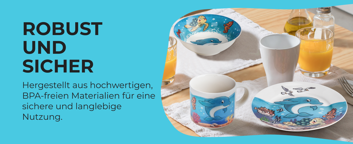 MIAMIO Набір дитячого посуду 3 шт. з порцеляни (Тарілка, Миска, Чашка) - Океан