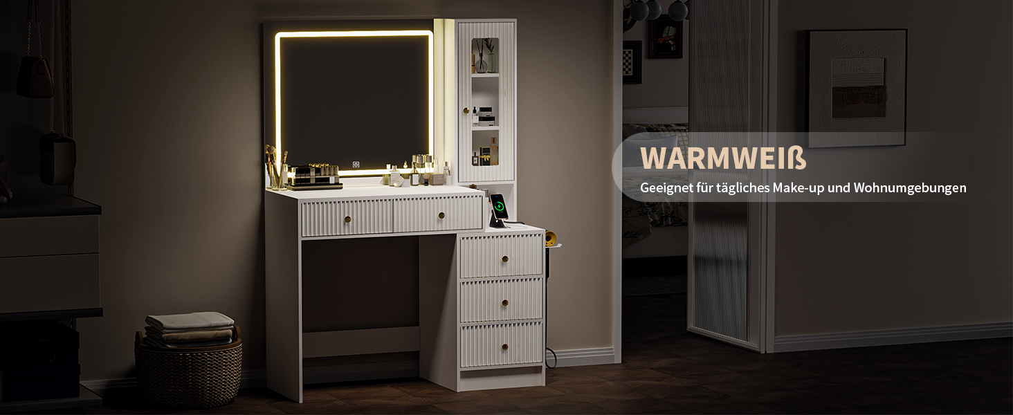 Дзеркальний туалетний столик Belife з підсвічуванням та 7 шухлядами, з розеткою та 3 кольорами світла для спальні (V3)