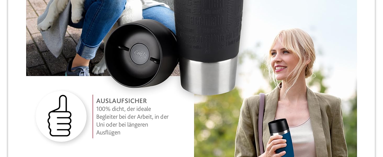 Термокружка Emsa Travel Mug Classic 360 ml, чорна, з Quick-Press, 360° відкриття, з термоізоляцією (513361)