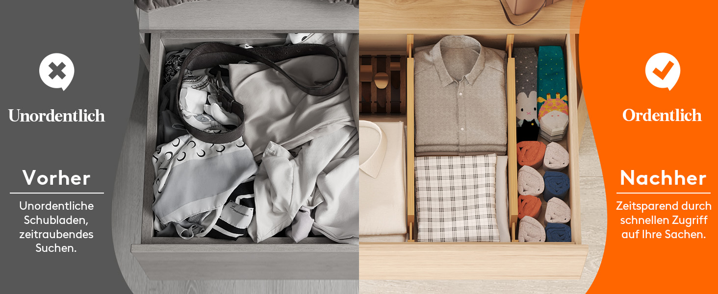 Органайзери для ящиків LifeWit 8 шт. з бамбука, регульовані, 42-56 см, для кухні, шафи, столу