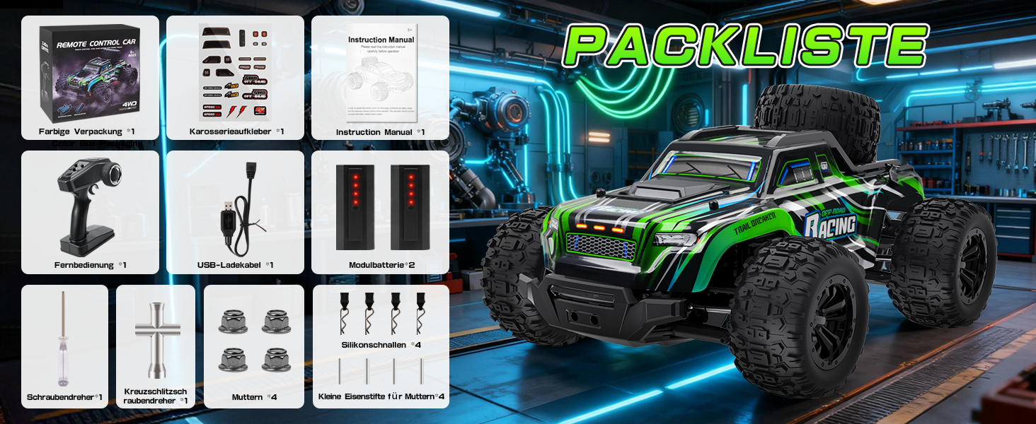 RC Автомобіль 1:18 - Швидкісний позашляховик 2.4GHz з LED підсвіткою, 2 батареї, 25 км/год, для хлопчиків від 3 років