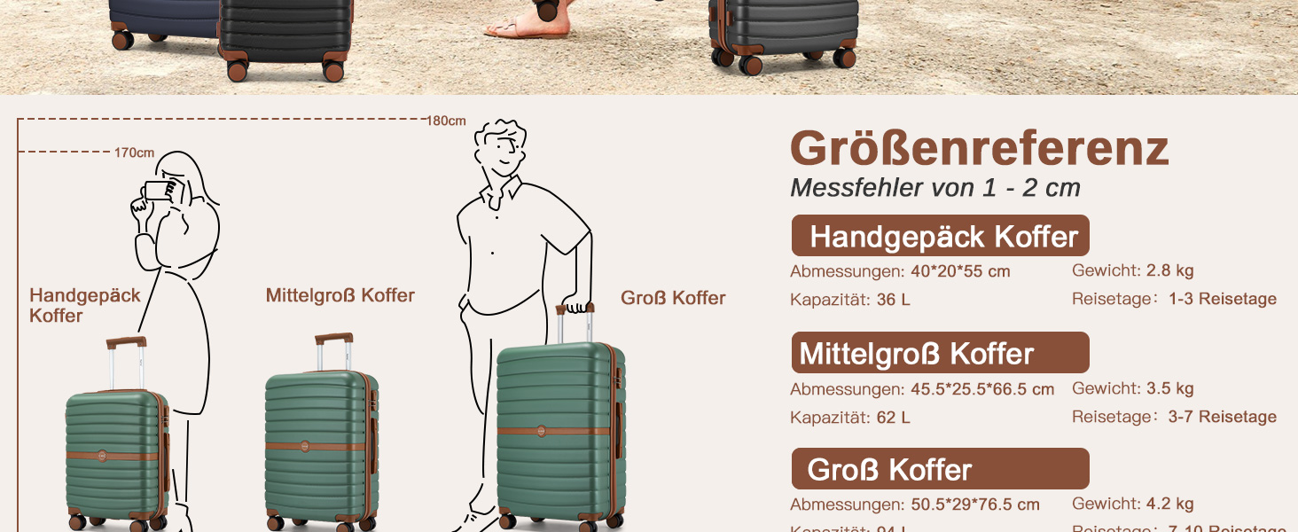 Чемодан KONO середнього розміру 66см з ABS+PC, з подвійними колесами та кодовим замком (Темно-зелений/Коричневий)