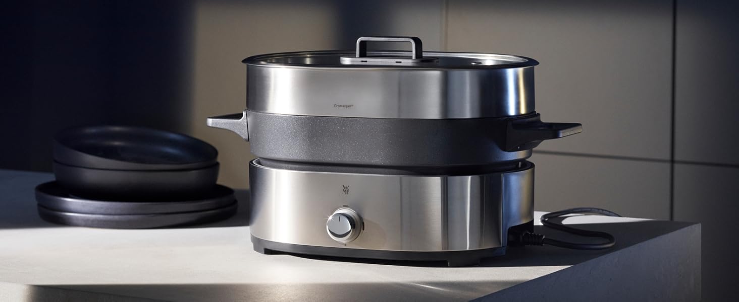 WMF Küchenminis 220 Вт: Міні-пароварка з контейнером для ланчу, компактний, Cromargan® матовий (Пароварка та Hot Pot)