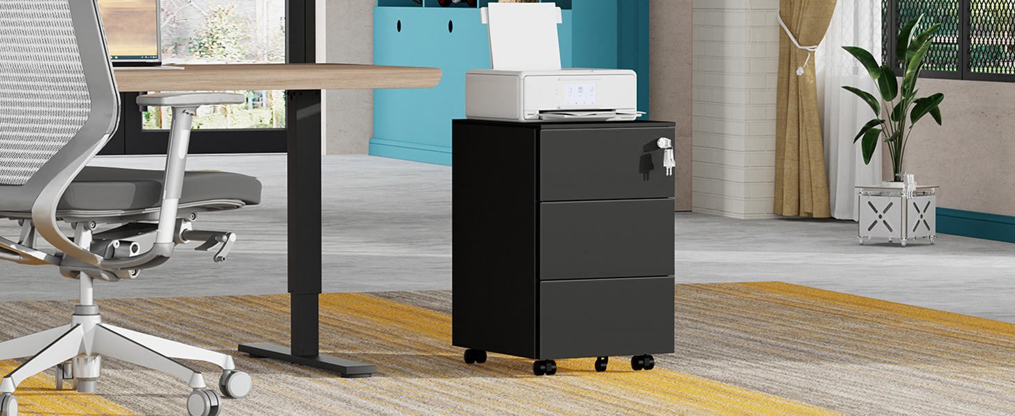 Роликовий контейнер HOMSTEEL з замком, 4 шухляди, металевий шафа, готовий до використання, для офісу та дому, білий (3 шухляди (44T x 37B x 60H cm), чорний)