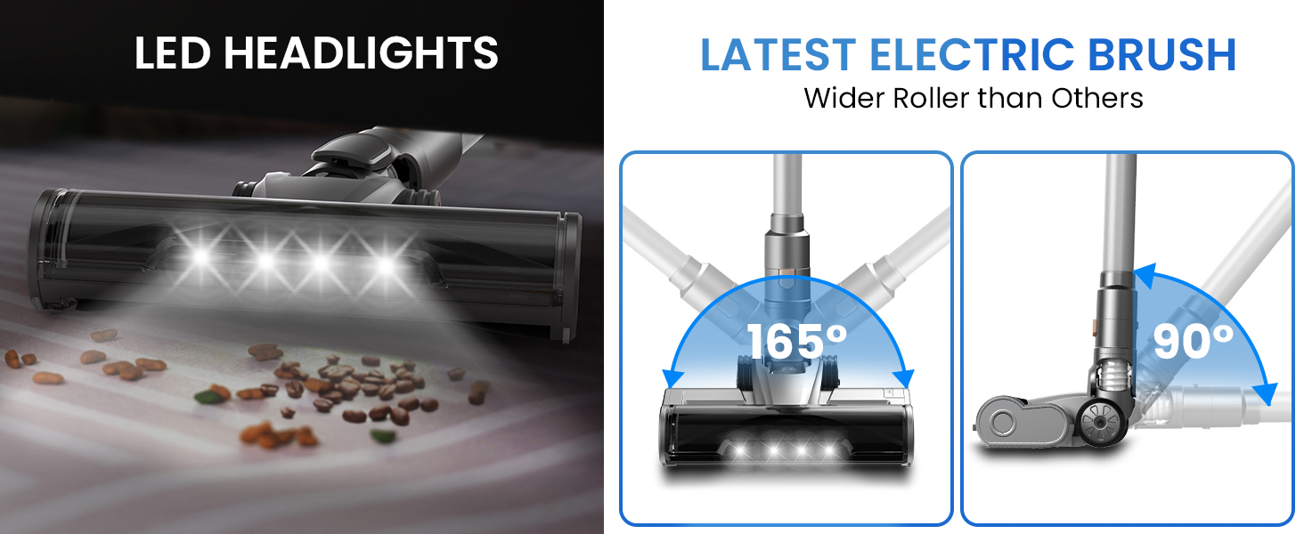 Акумуляторний пилосос Dzaki 45KPa бездротовий без мішка з дисплеєм, антинамотувальна щітка, 55 хв роботи, знімна батарея, для твердих поверхонь, шерсті тварин, килимів, авто (Золотистий сірий)