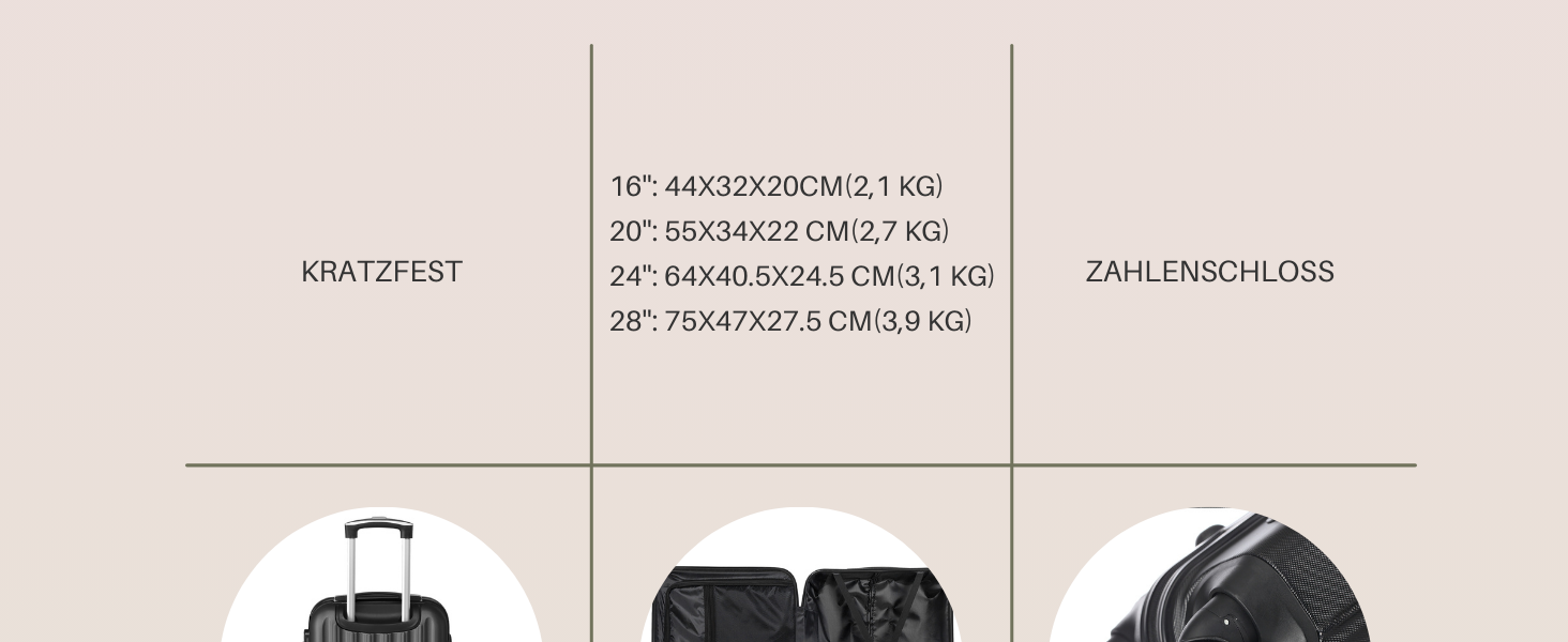 Набір валіз LALAHO 3/4/5 шт. з косметичками, ABS, чорний. Валізи для подорожей, ручна поклажа