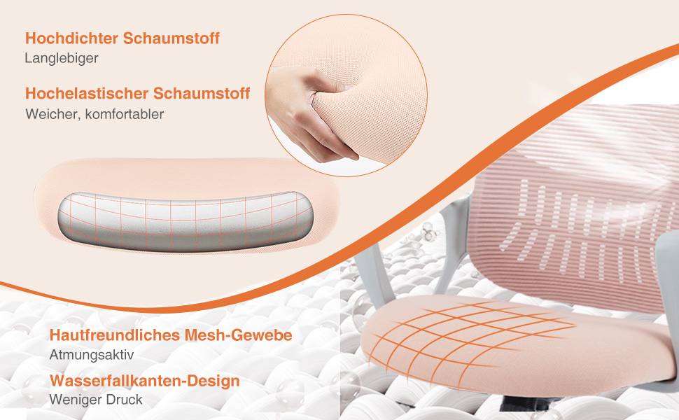 Офісний стілець Sweetcrispy з регульованими підлокітниками, ергономічний, з підтримкою попереку, регульована висота, поворотний на 360°, з м'яким сидінням, чорний (рожевий, фіксовані підлокітники)