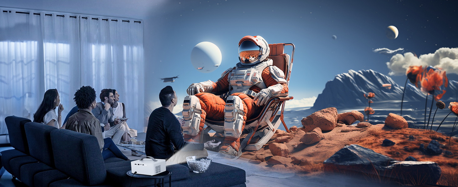 Портативний проєктор Beamer 4K з Dolby Audio, HDR10, WiFi6, Bluetooth 5.4, Auto Fokus, для домашнього кіно та перегляду спортивних подій, білий