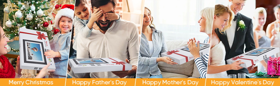 Frameo Цифровий фоторамка з Wi-Fi, FUMAT 10.1 дюймів, 32 ГБ, IPS HD сенсорний екран, автоматичне обертання, коричневий