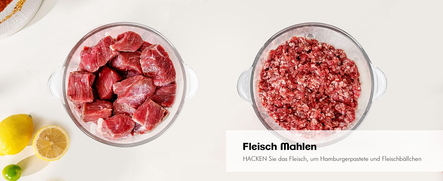 Електричний подрібнювач Zerkleinerer 400W з двома чашами 2л + 2л та двома лезами з нержавіючої сталі для м'яса, овочів, фруктів - білий