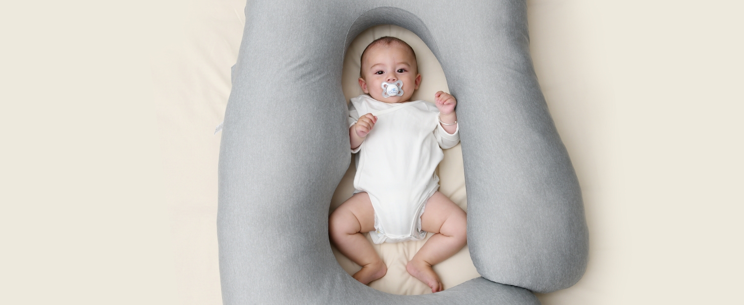 Вагітний подушок Momcozy з кристанового велюру U-подібної форми - подушка для вагітних, для сну на боці (145 см) - знімає напругу з спини та стегон (Світло-сірий, U-подібний)